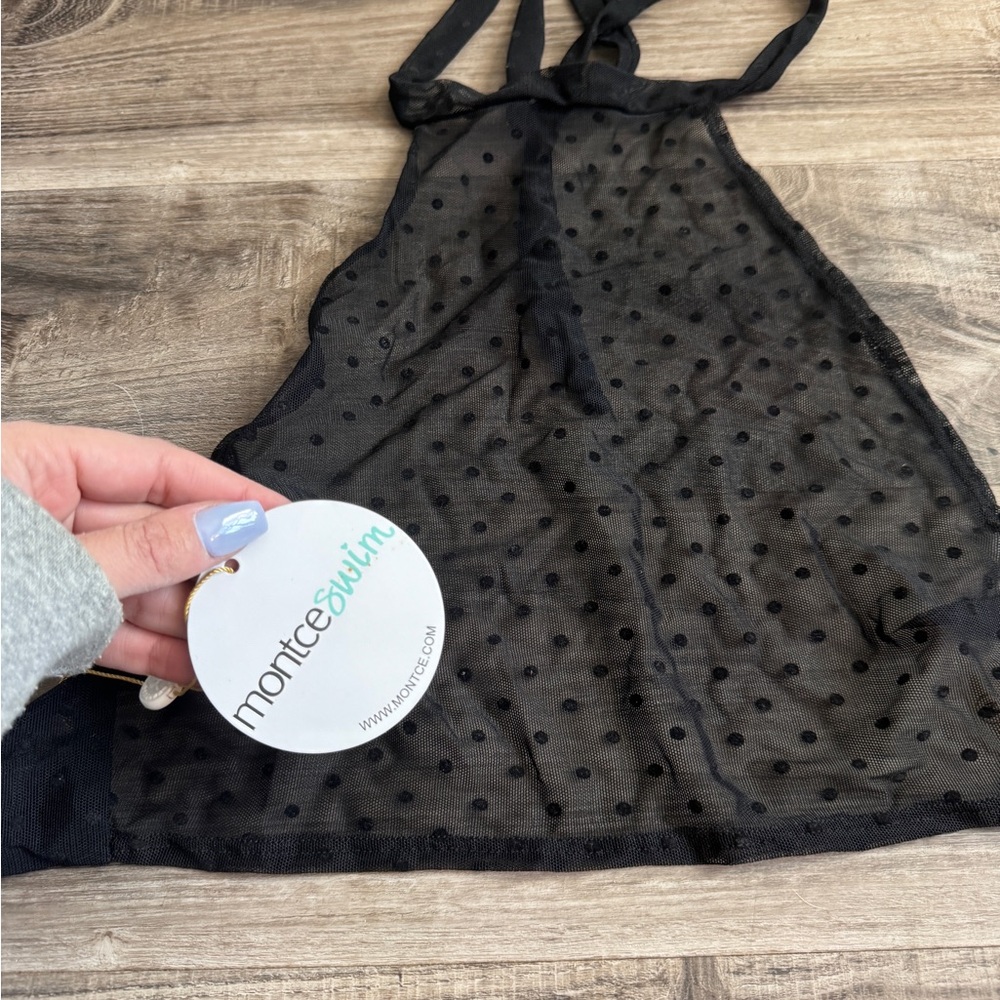 Montce Black Sheer polka dot halter  Top